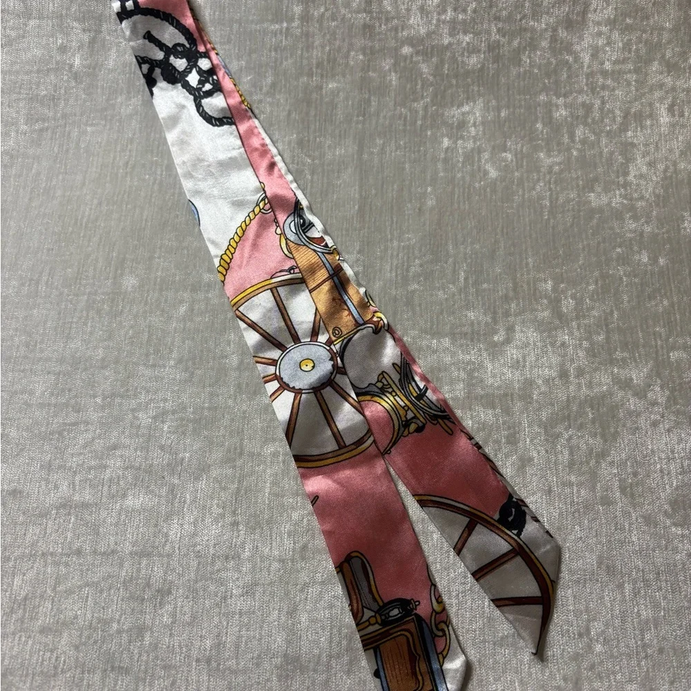 Twilly Elegant Pink and White Silk Scarf